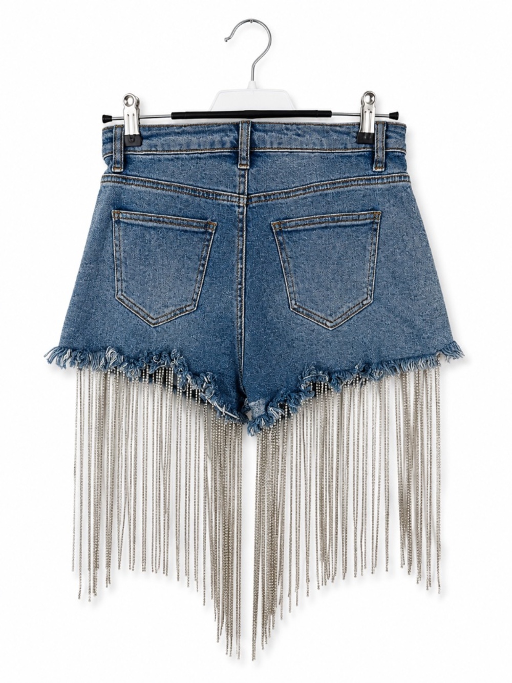 Azalea Wang Rhinestone Fringe Denim Shorts Size S Distressed Festiva - Picture 2 of 3
